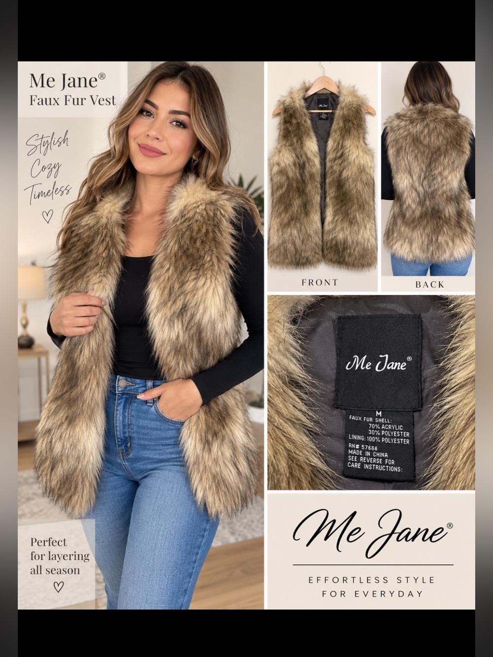 Me Jane Faux Fur Vest in Golden Brown